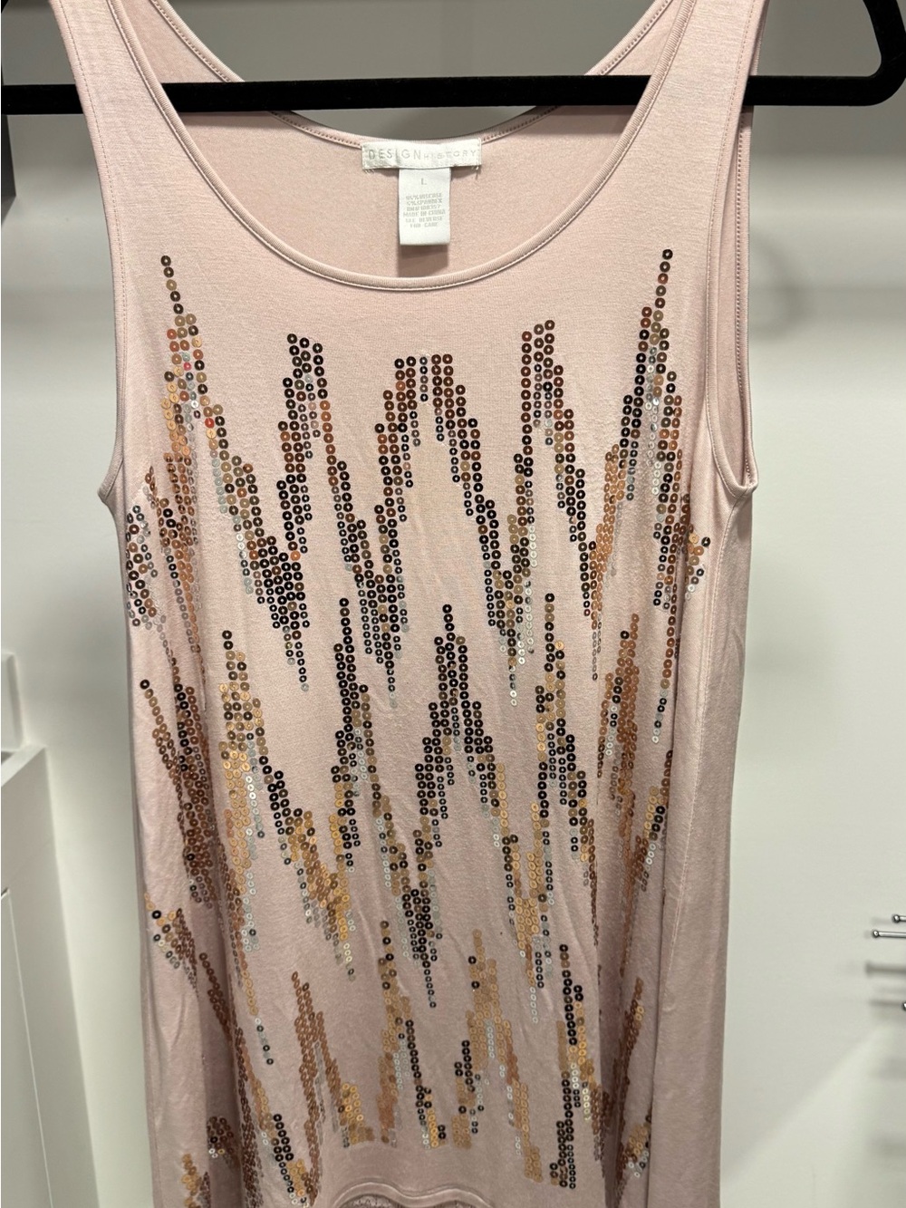NWOT Design History Pale Blush Sequin-Embellished Tank